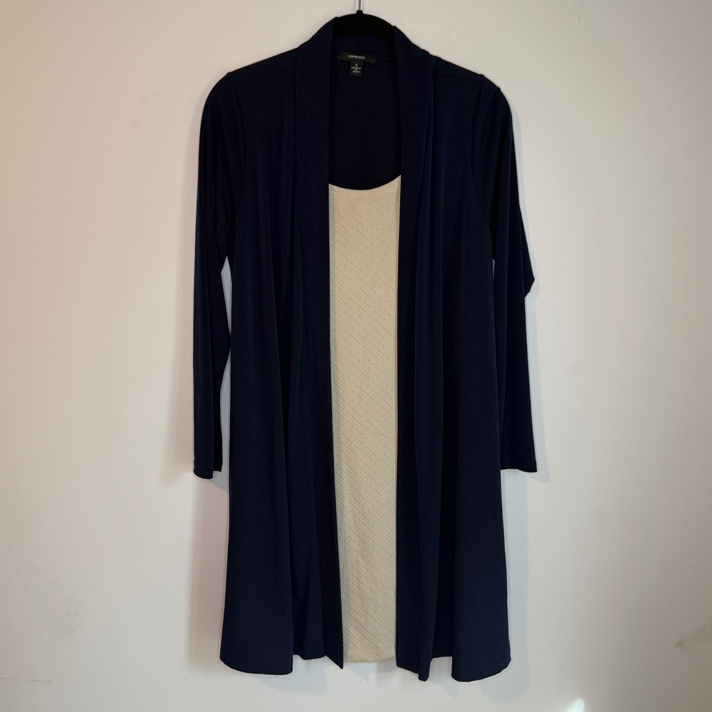 Espresso One Piece Shawl Dress, Navy & Cream, Size S